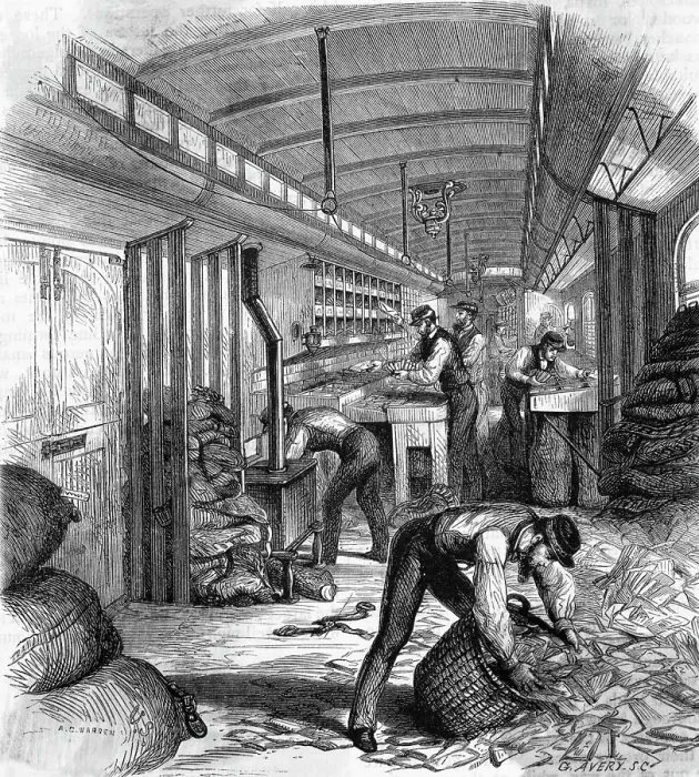 Framed Print : Workers In Postal Railroad Car Framed Print : Workers In Postal Railroad Car