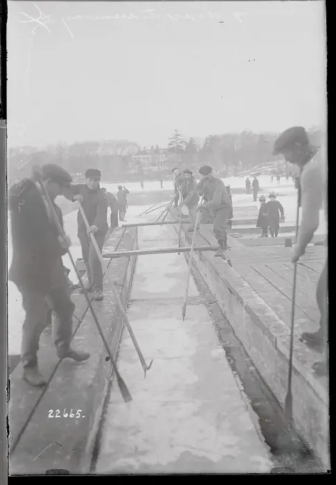 Framed Print : Workers Pushing Cakes of Ice Framed Print : Workers Pushing Cakes of Ice