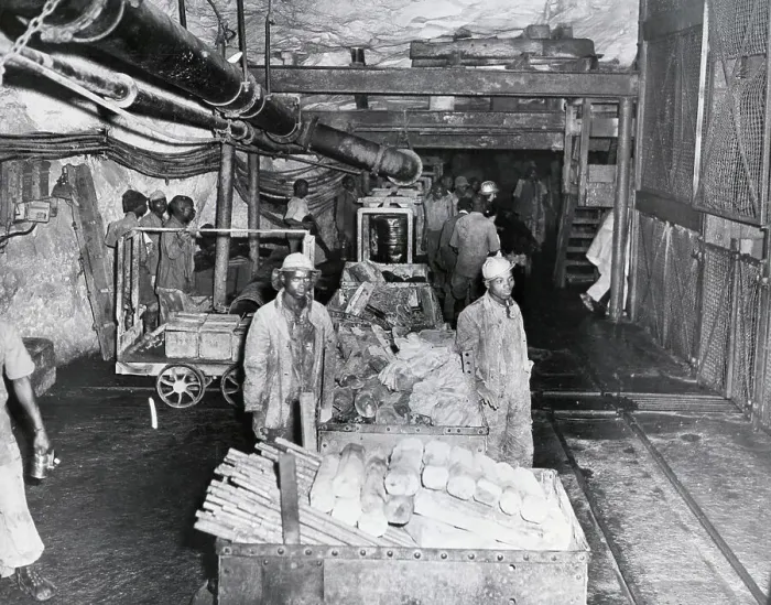 Framed Print : Workers with Railroad Carts Inside Goldmine Framed Print : Workers with Railroad Carts Inside Goldmine