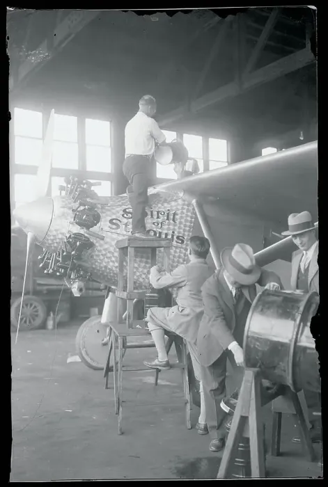 Framed Print : Workers Refueling Charles Lindbergh Airplane Framed Print : Workers Refueling Charles Lindbergh Airplane