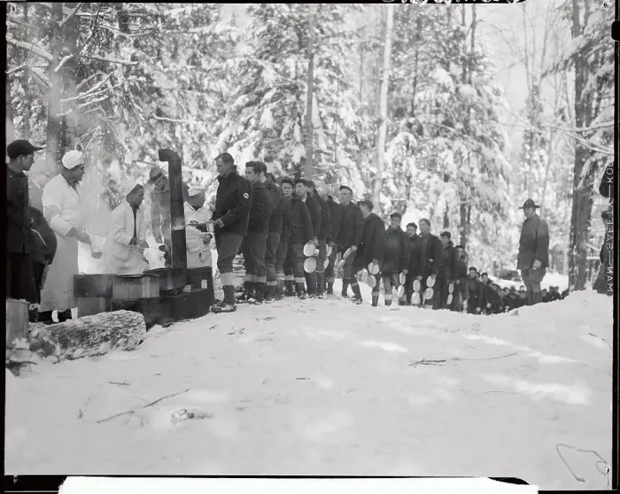 Framed Print : Workers Standing in Line in Forest Framed Print : Workers Standing in Line in Forest
