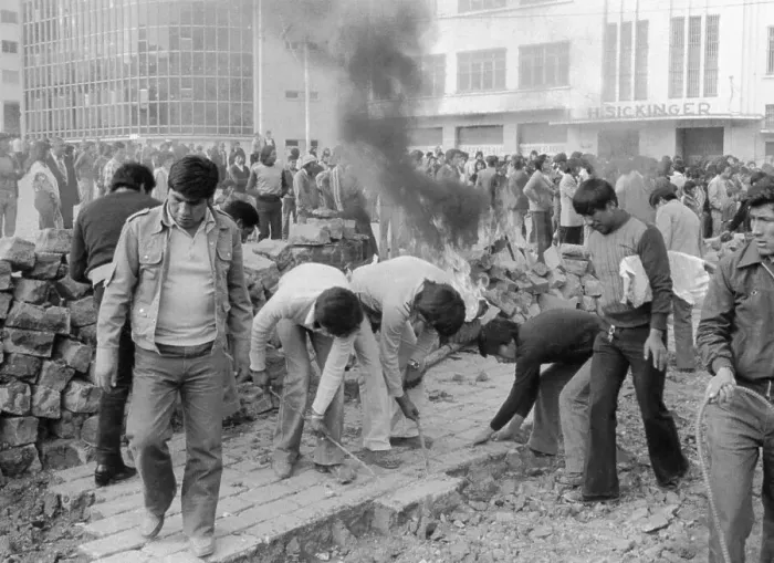 Framed Print : Workers and Students Dig Up Cobblestones Framed Print : Workers and Students Dig Up Cobblestones