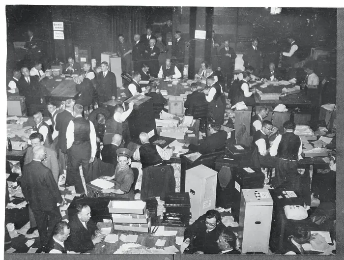 Framed Print : Workers Tallying Votes in Saar Plebiscite Framed Print : Workers Tallying Votes in Saar Plebiscite