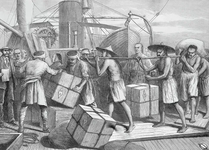 Framed Print : Workers Unloading Cargo Framed Print : Workers Unloading Cargo