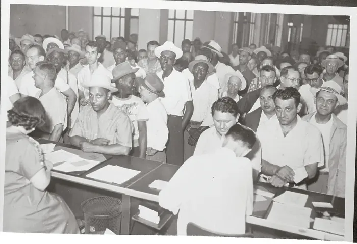 Framed Print : Workers Waiting In-Line Framed Print : Workers Waiting In-Line