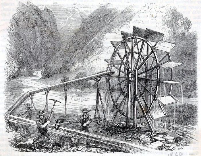 Framed Print : Mine Workers and Water Wheel Framed Print : Mine Workers and Water Wheel