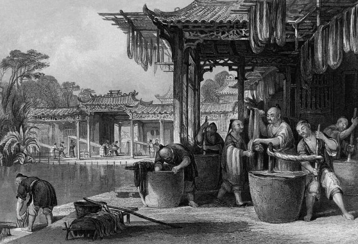 Framed Print : Workers Working with Cloth Framed Print : Workers Working with Cloth