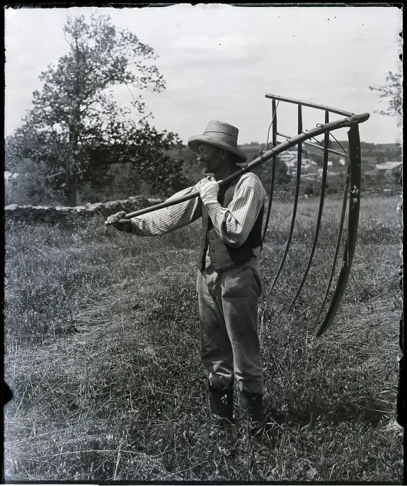 Framed Print : Workman With Cradle On Field