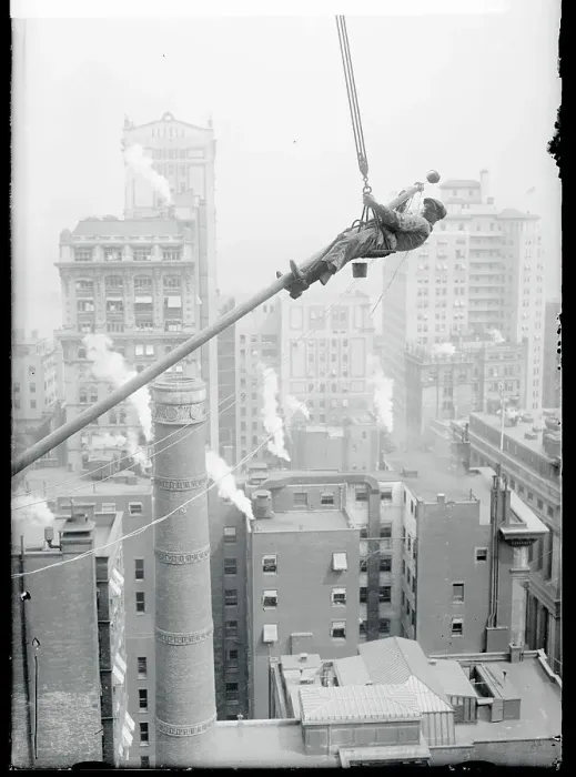 Framed Print : Workman Hanging from Flagpole Framed Print : Workman Hanging from Flagpole