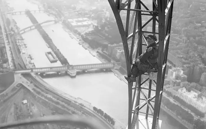 Framed Print : Workman Painting Eiffel Tower Framed Print : Workman Painting Eiffel Tower