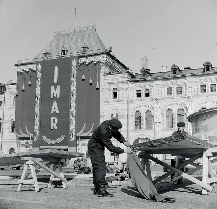 Framed Print : Workman Preparing for May Day Framed Print : Workman Preparing for May Day