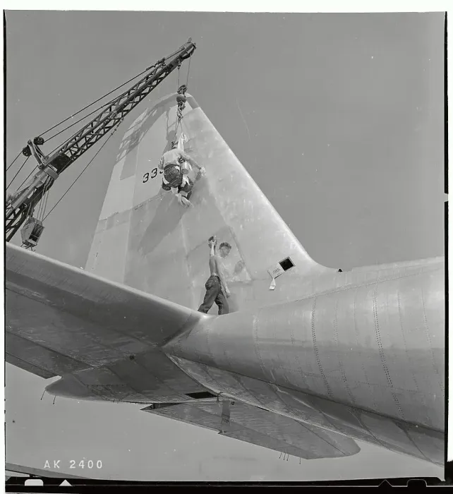 Framed Print : Workmen Cleaning a Transport Plane Framed Print : Workmen Cleaning a Transport Plane