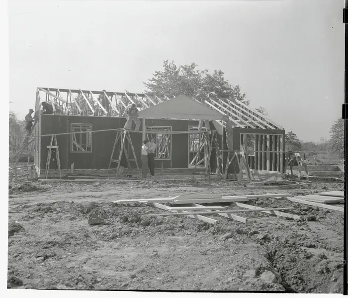 Framed Print : Workmen Constructing House Framed Print : Workmen Constructing House