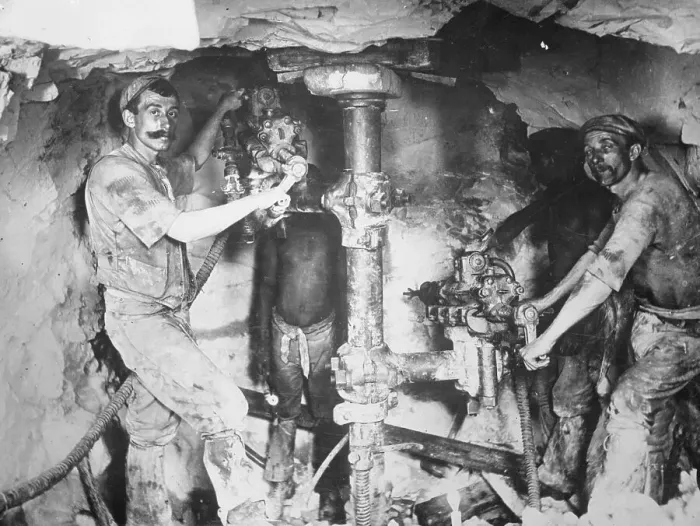 Framed Print : Workmen Drilling in a Mine Framed Print : Workmen Drilling in a Mine