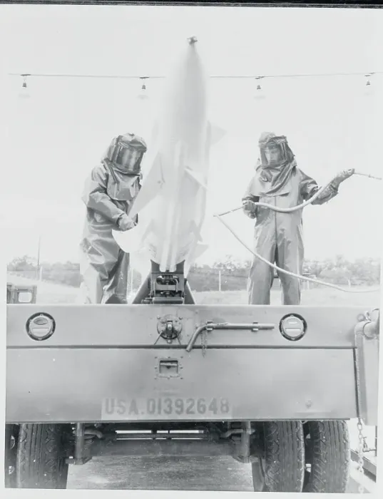 Framed Print : Workmen Fueling Nike Guiding Missile Framed Print : Workmen Fueling Nike Guiding Missile