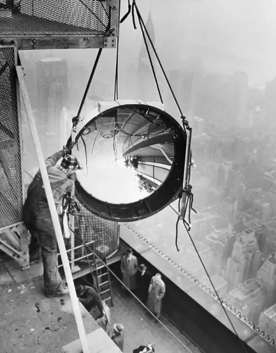 Framed Print : Workmen Install Light On Empire State Framed Print : Workmen Install Light On Empire State