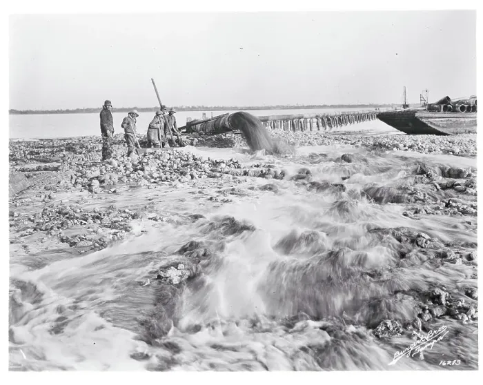 Framed Print : Workmen Pumping Sand From an Inlet Framed Print : Workmen Pumping Sand From an Inlet