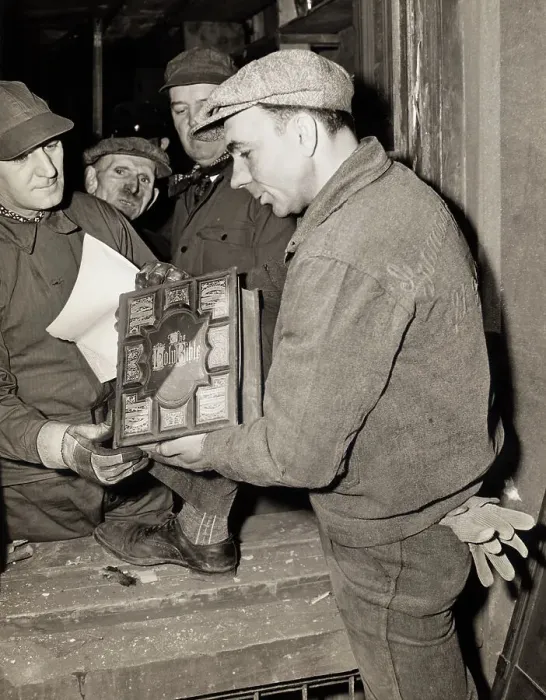 Framed Print : Workmen Removing Holy Bible from Collyer House Framed Print : Workmen Removing Holy Bible from Collyer House