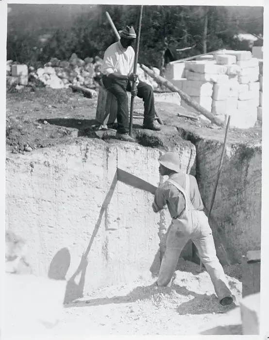 Framed Print : Workmen Sawing Blocks of Coral Framed Print : Workmen Sawing Blocks of Coral