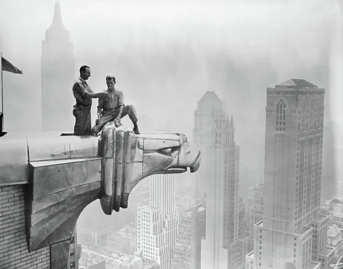 Framed Print : Workmen Smoking Atop Gargoyle Framed Print : Workmen Smoking Atop Gargoyle