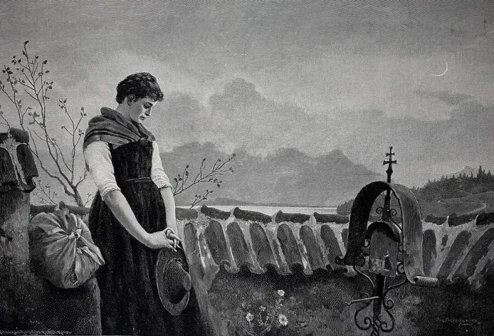 Framed Print : In the world now alone, mourning woman stands in the cemetery in front of the grave of her deceased man, Austria, 1898, Historic, digital reproduction of an original 19th century original, original date unknown Framed Print : In the world now alone, mourning woman stands in the cemetery in front of the grave of her deceased man, Austria, 1898, Historic, digital reproduction of an original 19th century original, original date unknown
