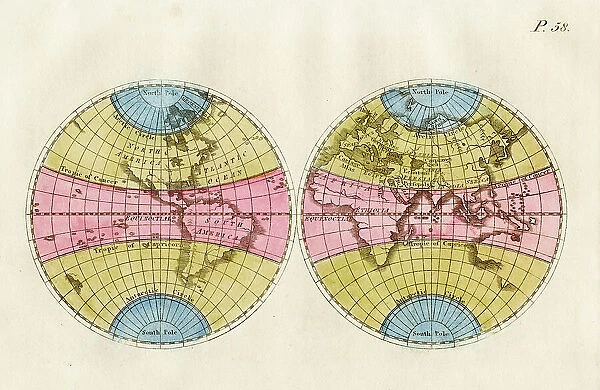 The World in Hemispheres - Map Published 1819, London for 'P. Virgilii Maronis Georgicorum Libri Quator. The Georgicks of Virgil'