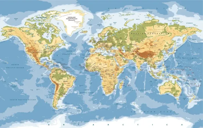 Framed Print : World Map Physical Vector Framed Print : World Map Physical Vector