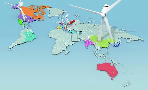 World map showing countries with largest wind power output
