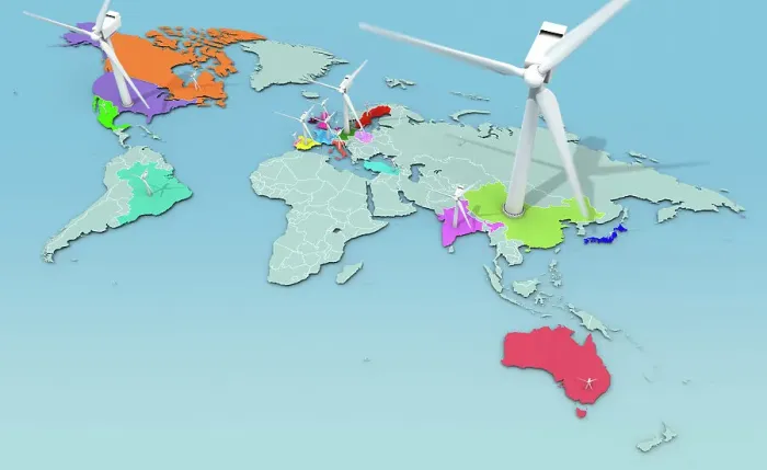Framed Print : World map showing countries with largest wind power output Framed Print : World map showing countries with largest wind power output