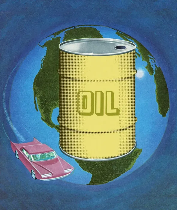 Framed Print : World With Oil Barrel and Car Framed Print : World With Oil Barrel and Car
