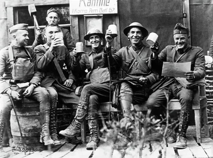 Framed Print : World War I Buddies Have A Drink Framed Print : World War I Buddies Have A Drink