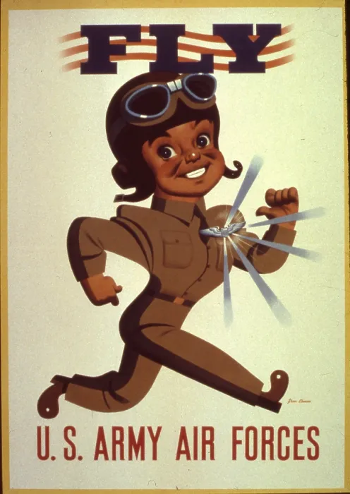 Framed Print : Fly. World War II-era poster (Stan Ekman, artist) features a broadly grinning Framed Print : Fly. World War II-era poster (Stan Ekman, artist) features a broadly grinning