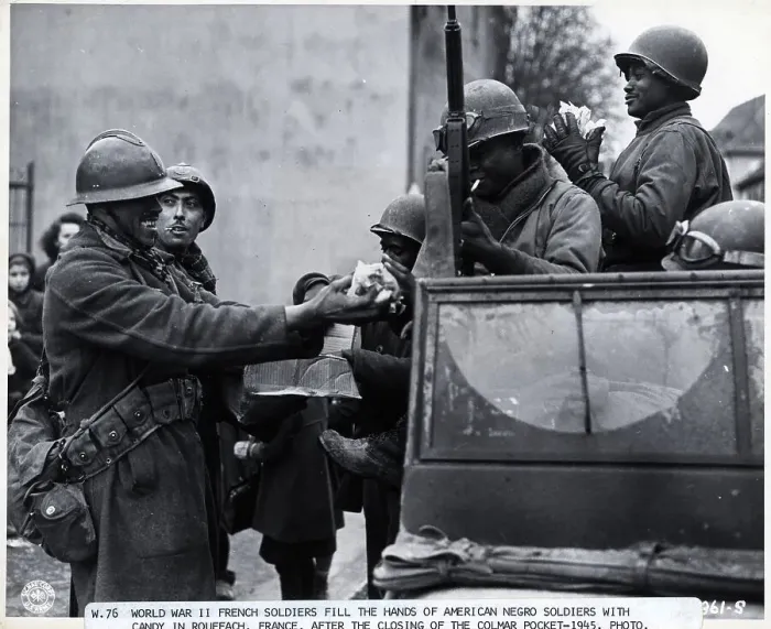 Framed Print : World War Ii French Soldiers Give Candy Framed Print : World War Ii French Soldiers Give Candy