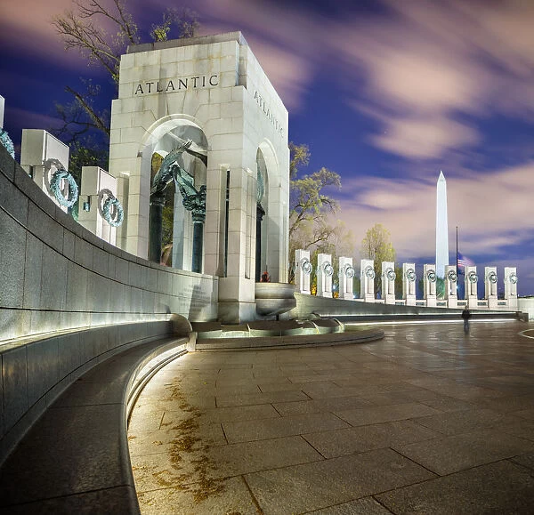 World War II Memorial at dusk