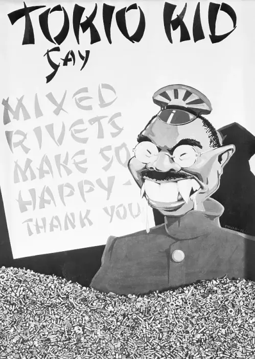 Framed Print : World War II Poster with Japanese Caricature