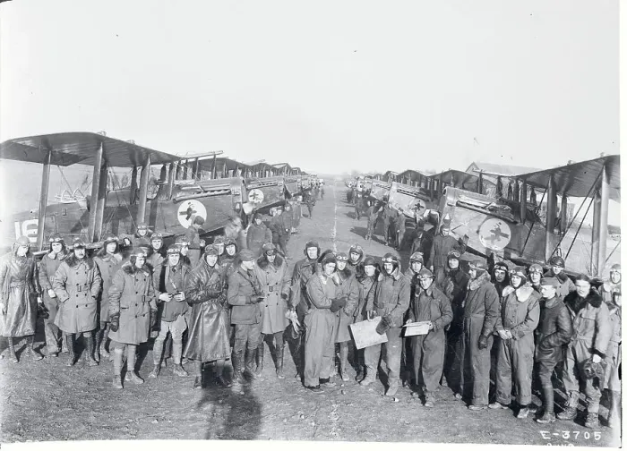 Framed Print : World War One Squadron Pilots near Airplanes Framed Print : World War One Squadron Pilots near Airplanes