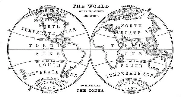 World in zones hemispheres 1881