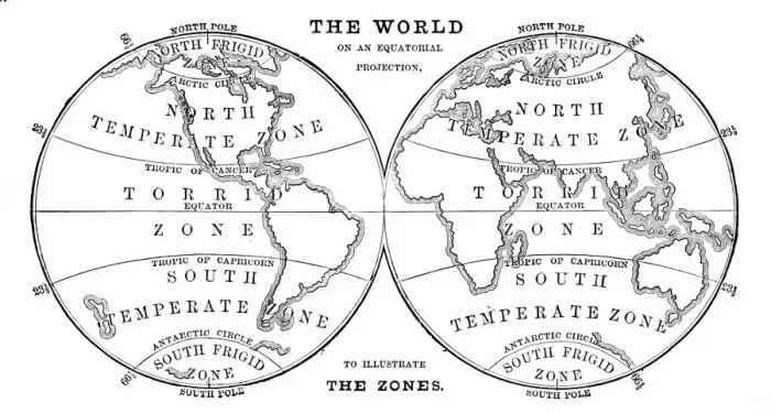 Framed Print : World in zones hemispheres 1881 Framed Print : World in zones hemispheres 1881
