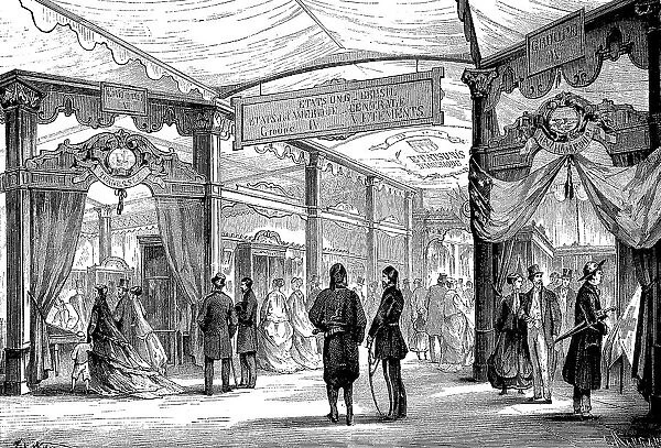 World's Fair, World's Exposition or Universal Exhibition in Paris, France, the Exhibition Room of America, Historic, digitally restored reproduction of an original 19th century artwork, exact original date not known