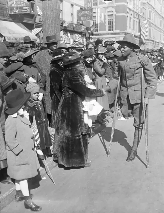 Framed Print : Wounded African American Soldier Greeting Crowd at Parade Framed Print : Wounded African American Soldier Greeting Crowd at Parade
