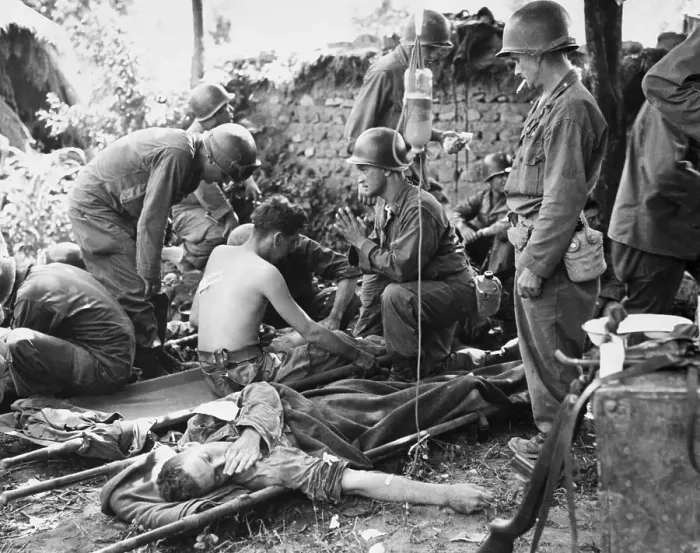 Framed Print : Wounded American Soldiers In Korea Framed Print : Wounded American Soldiers In Korea