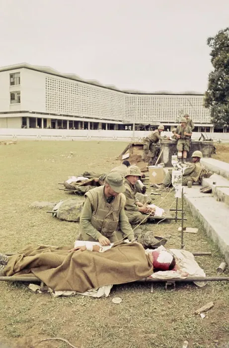 Framed Print : Wounded US Marines, Hue University Framed Print : Wounded US Marines, Hue University