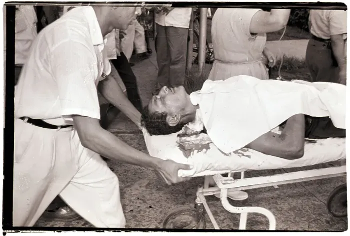 Framed Print : Wounded Panamanian Man on Stretcher Framed Print : Wounded Panamanian Man on Stretcher