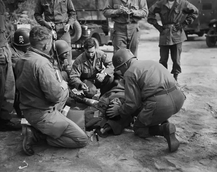 Framed Print : Wounded Soldier Receiving Blood Plasma