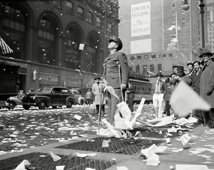 Framed Print : Wounded Veteran Watching Ticker-Tape