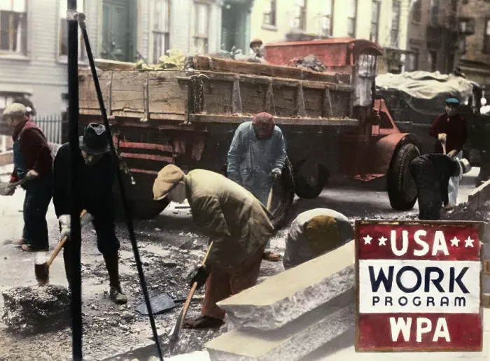 Framed Print : WPA Road Construction Workers Widening Streets Framed Print : WPA Road Construction Workers Widening Streets
