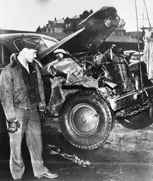 Framed Print : Wreckage of General Patton's Car Framed Print : Wreckage of General Patton's Car