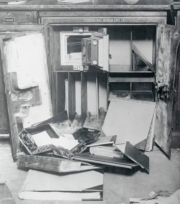 Framed Print : Wreckage of Safe in Royal Insurance Company Office Framed Print : Wreckage of Safe in Royal Insurance Company Office