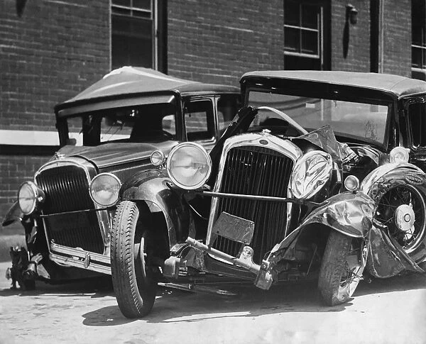 Wrecked Cars. Two wrecked cars, USA, circa 1930