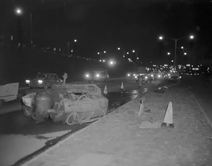 Framed Print : Wrecked Engine on Long Island Expressway